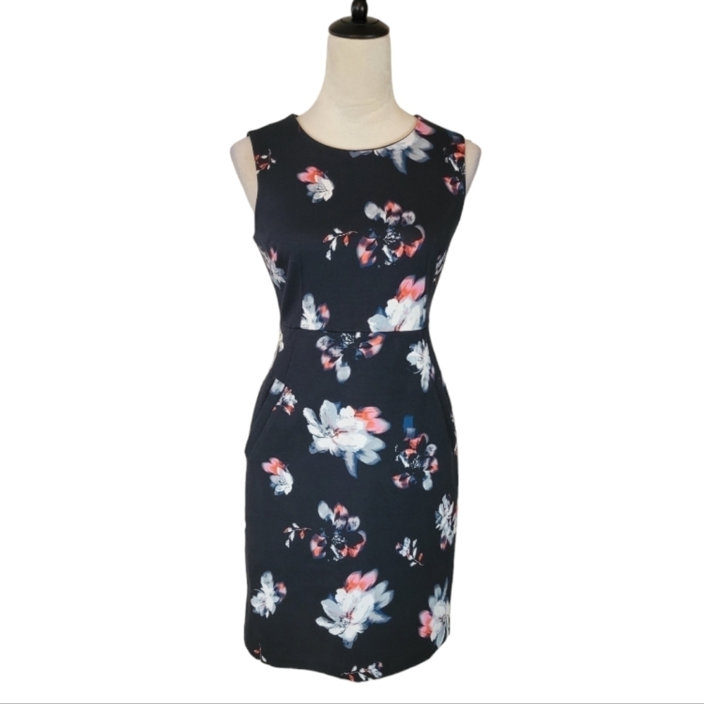 Lands End Black‎ Sleeveless Floral Dress Size 4 Petite